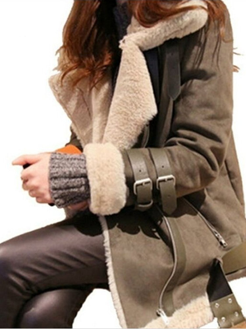 Women's Clothing popular motorcycle deerskin velvet lambswool coat women's lapel fur cotton coat 0055_autovado.com