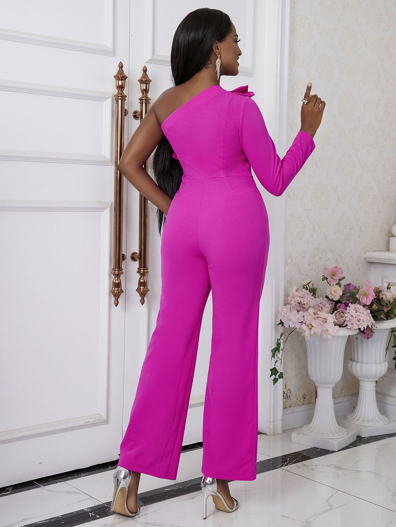 Women's oblique collar ruffle jumpsuit Commuter style high waist casual tights Jumpsuit_autovado.com