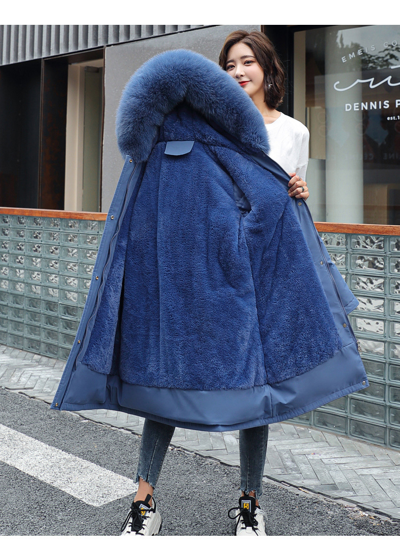 Women's Clothing winter new cotton coat women medium and long large fur collar plus velvet lining parka coat trendy_autovado.com