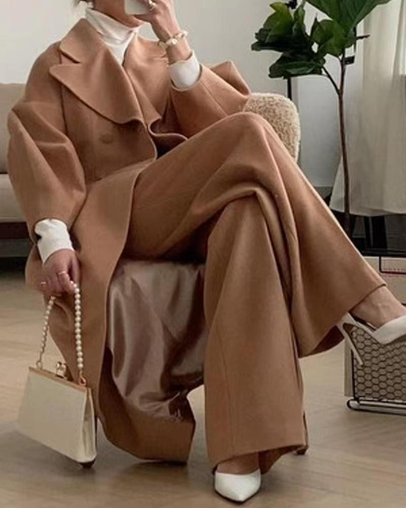 Women's woolen coat intellectual wind pocket lapel winter new solid color lantern sleeve female coat_autovado.com