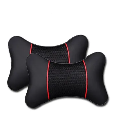 2Pcs PU Leather Knitted Car Pillows Headrest Neck Rest Cushion Support Seat Accessories Auto Black Safety Pillow_autovado.com