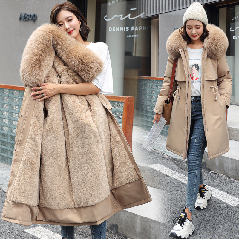 Women's Clothing winter new cotton coat women medium and long large fur collar plus velvet lining parka coat trendy_autovado.com