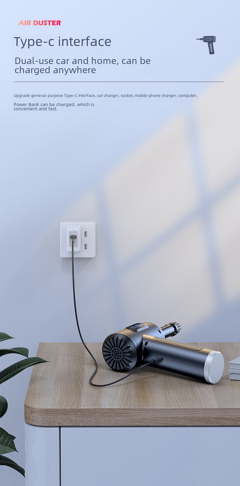 New dust blower blowing and suction integrated handheld high power 50000RPM portable vacuum cleaner for car with digital display_autovado.com