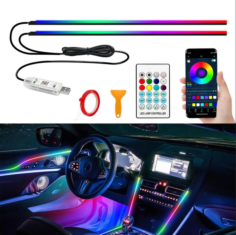 Car Central Control LED Acrylic Interior Colorful Flowing Ambient Decorative USB Light_autovado.com