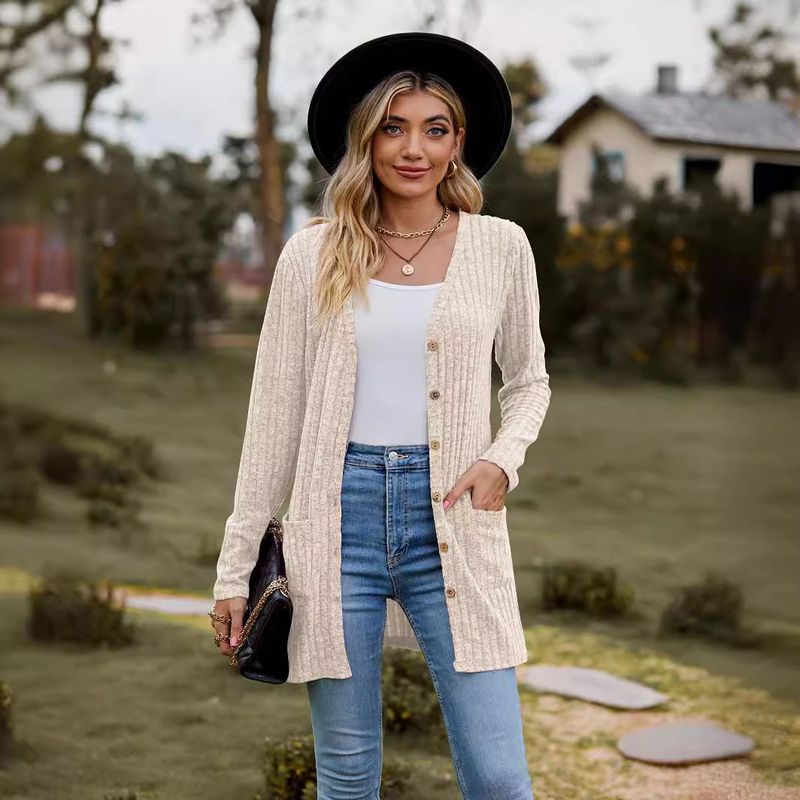 New women's clothing women's brushed pit strip solid color long-sleeved women's cardigan jacket_autovado.com