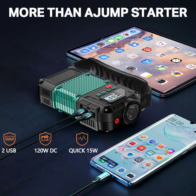 All In 1 Powerbank Train Jumper Jump Starter Power Bank Tire Inflator Rechargeable_autovado.com