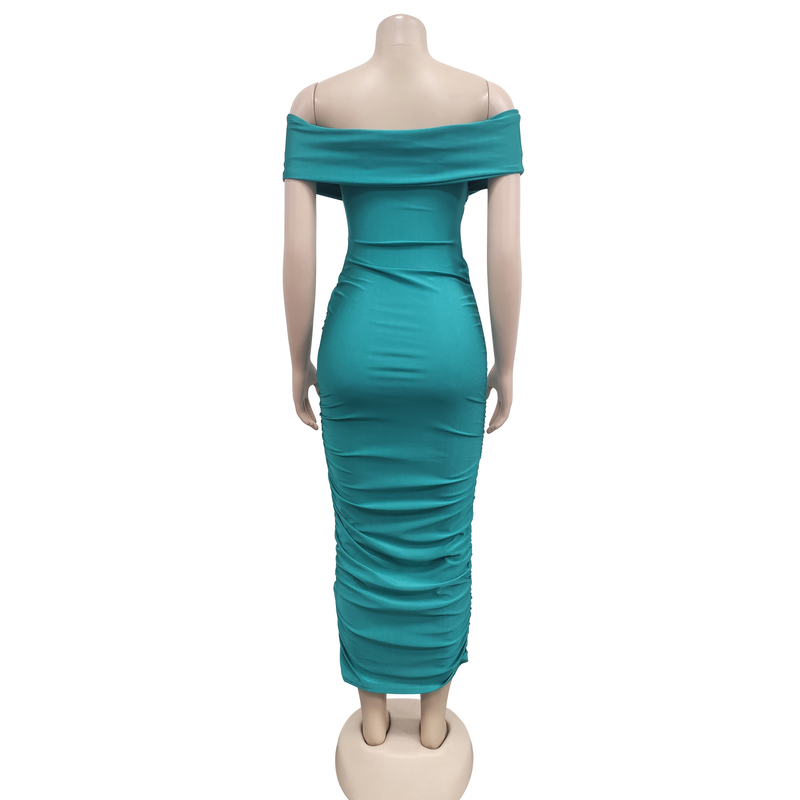 Women's solid color pleated sleeveless long skirt tube top dress_autovado.com