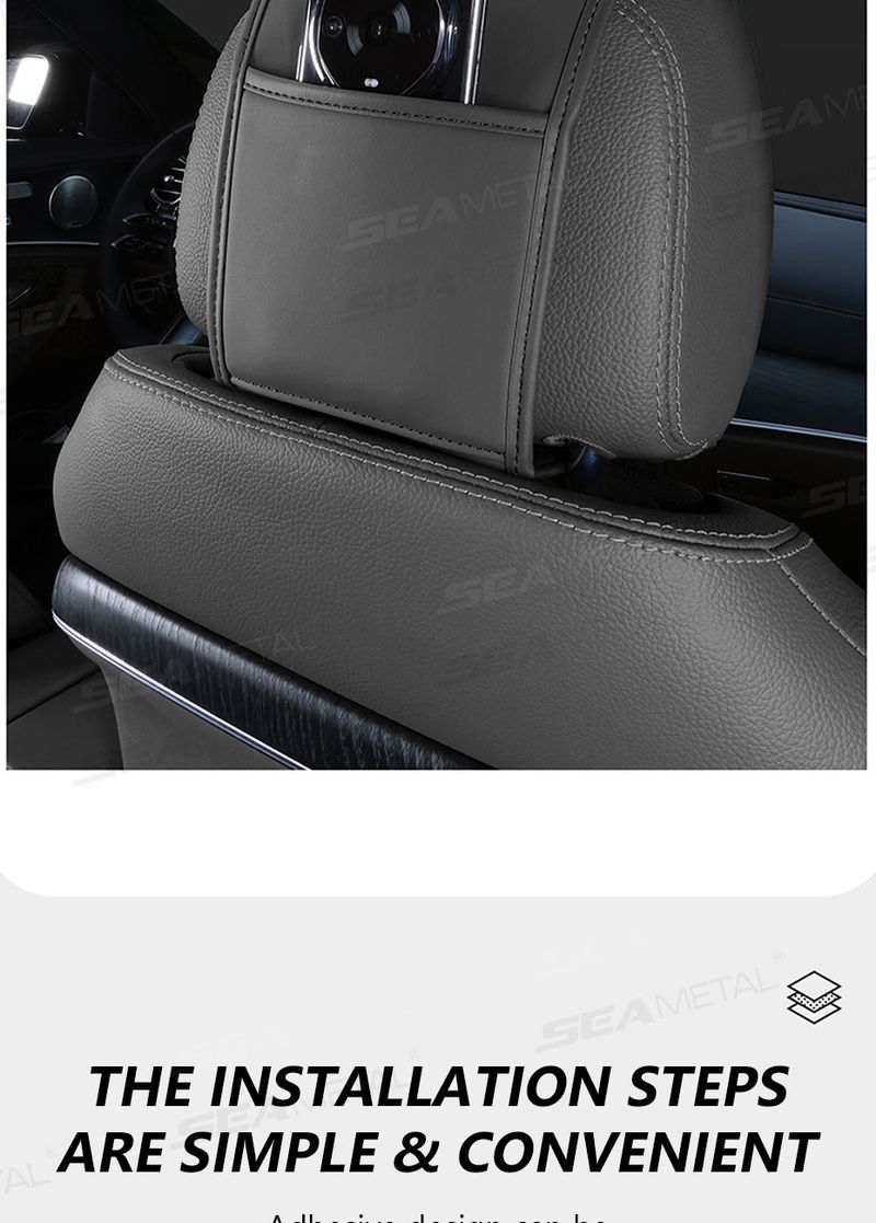 SEAMETAL Headrest Premium Leatherette Seat Pillow Case Dustproof Neck Support Protector Cover For Car Accessories_autovado.com