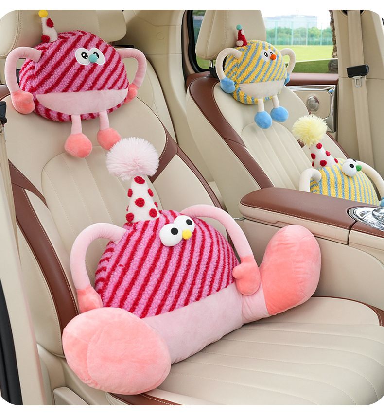 Cute Lumbar Support Cartoon Creative Monster Comfortable Car Headrest Neck Pillow Interior Accessories For Women_autovado.com