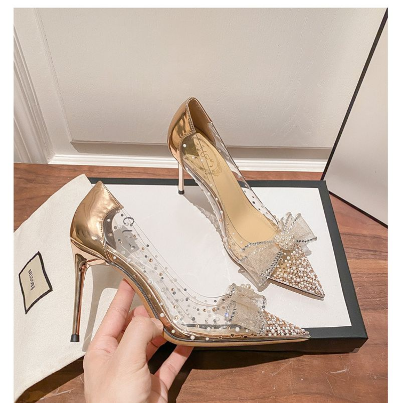 p7 with transparent bow 2023 summer women's shoes live broadcast on behalf of European and American slope heels stiletto_autovado.com