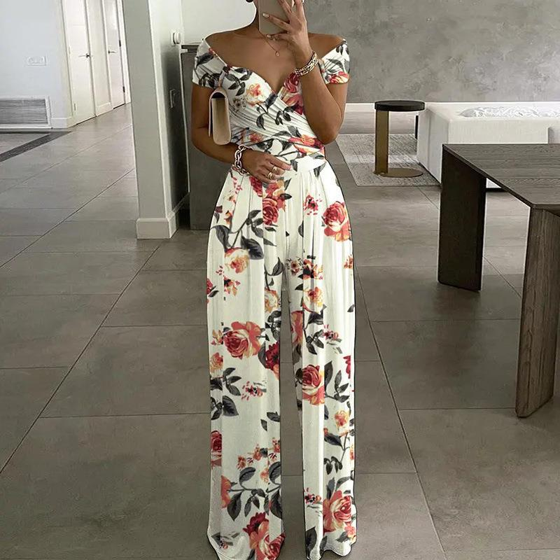2023 Women's Fashion One Shoulder Print Temperament Commuter Casual High Waist Jumpsuit Women_autovado.com