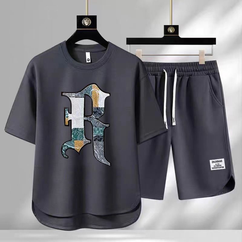Men's Clothing Summer fashion brand new casual short sleeved sports five point pants two piece suit men's large size loose T shirt top_autovado.com