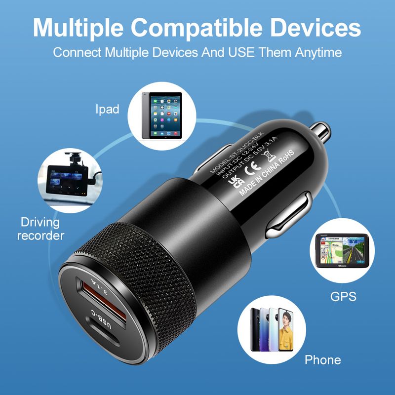 3.1A USD+PD Small Steel Cannon Metal Aluminum Alloy Charge USB-C+USB Car Charger_autovado.com