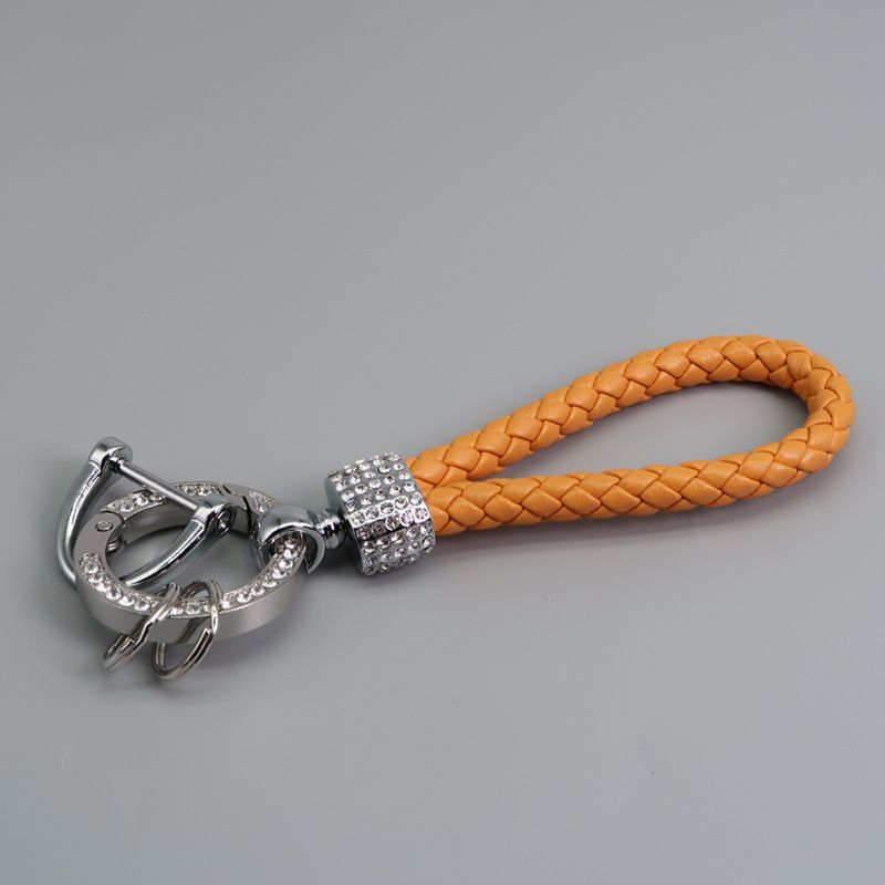 Car Keychain Pendant Diamond-encrusted Keychain Ring Hand Woven Leather Rope Anti-loss D Key Chain_autovado.com