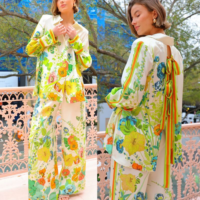 Women's Clothing new printed holiday long sleeved two piece suit INS loose casual trousers suit _autovado.com