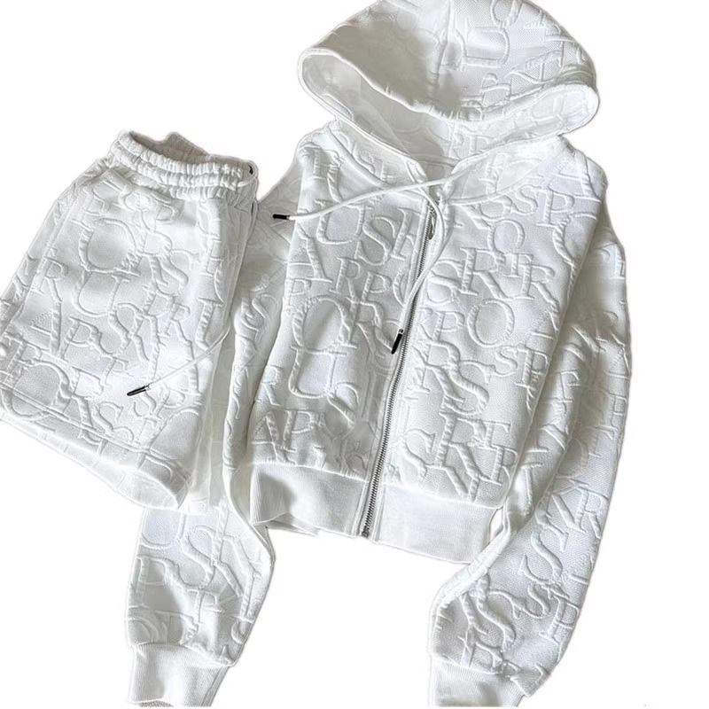 Women's Clothing Fashion Letter Sportswear Suit Women Zipper Hoodie Shorts Two-piece Set_autovado.com