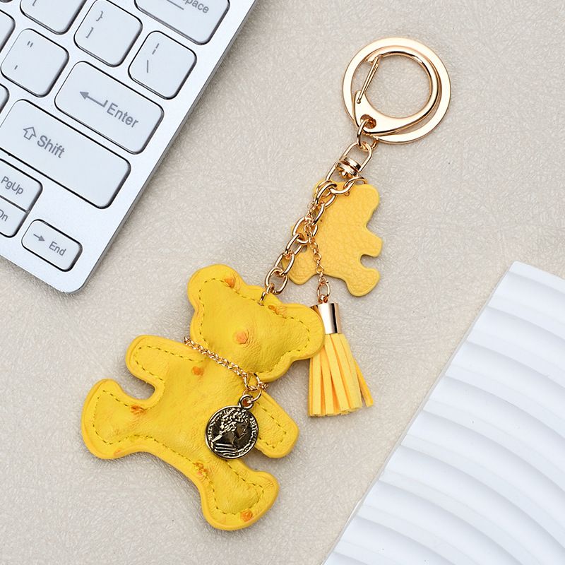 Ins Style Cute Necklace Bear Leather Key Pendant Creative Cartoon Ladies Bag Car Key Chain_autovado.com