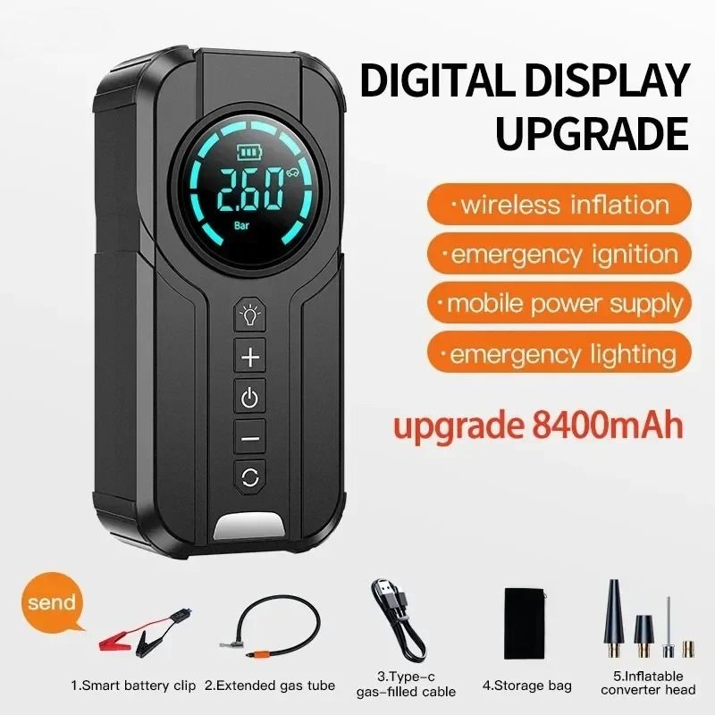 4-in-1 Jump Pump, Power Bank, Lighting, Portable Air Compressor, Cars, Battery, Starter, Start, Car Tire Inflator_autovado.com