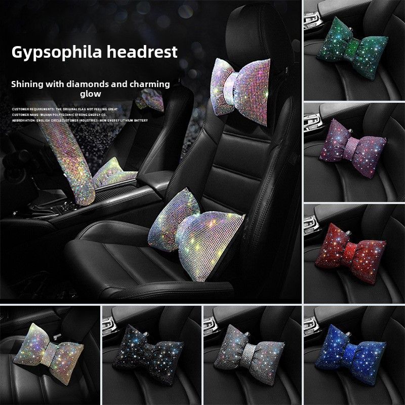 Car supplies wholesale car neck pillow pillow pillow female multicolor full diamond car headrest waist_autovado.com
