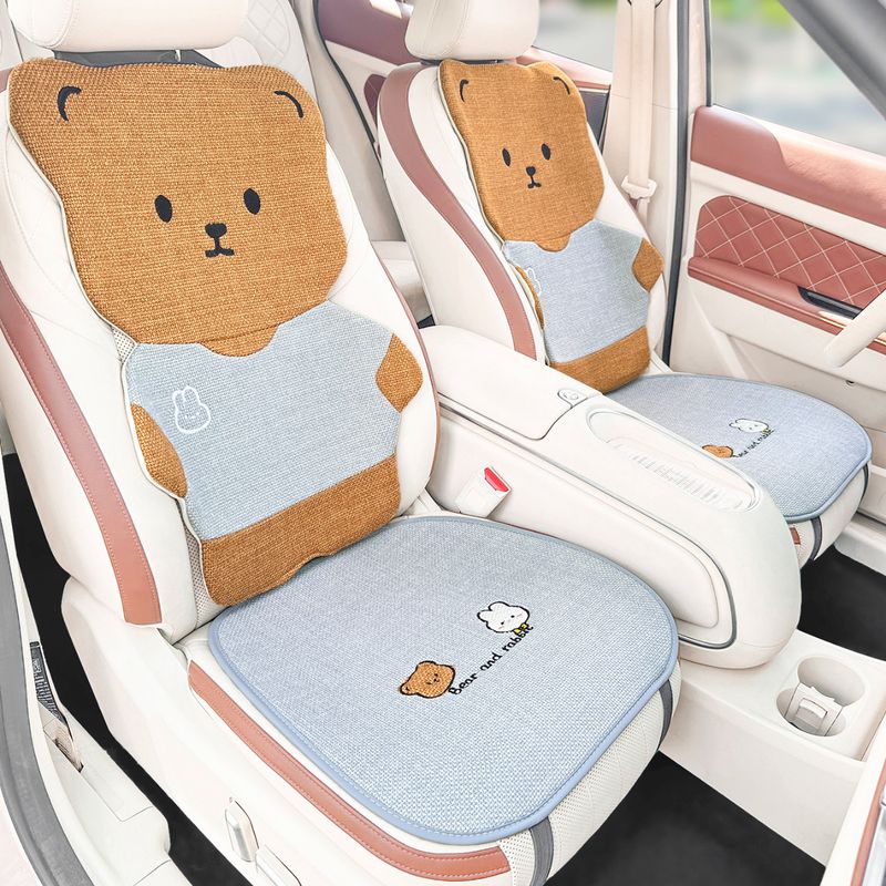 Car Cover, Cushion 2025 New Cute Little Bear Linen Car Interior Five Piece Set, All Season Universal Seat Cove_autovado.com