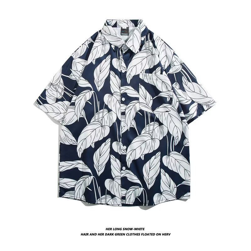 Men's clothing Retro Flower Shirt Short Sleeve Summer Vintage Loose Lapel Shirt Couple Jacket Wholesale_autovado.com