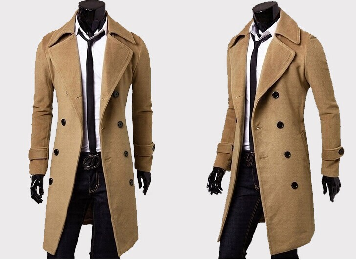 Men's autumn and winter long double-breasted trench coat men's woolen coat slim tweed coat men_autovado.com