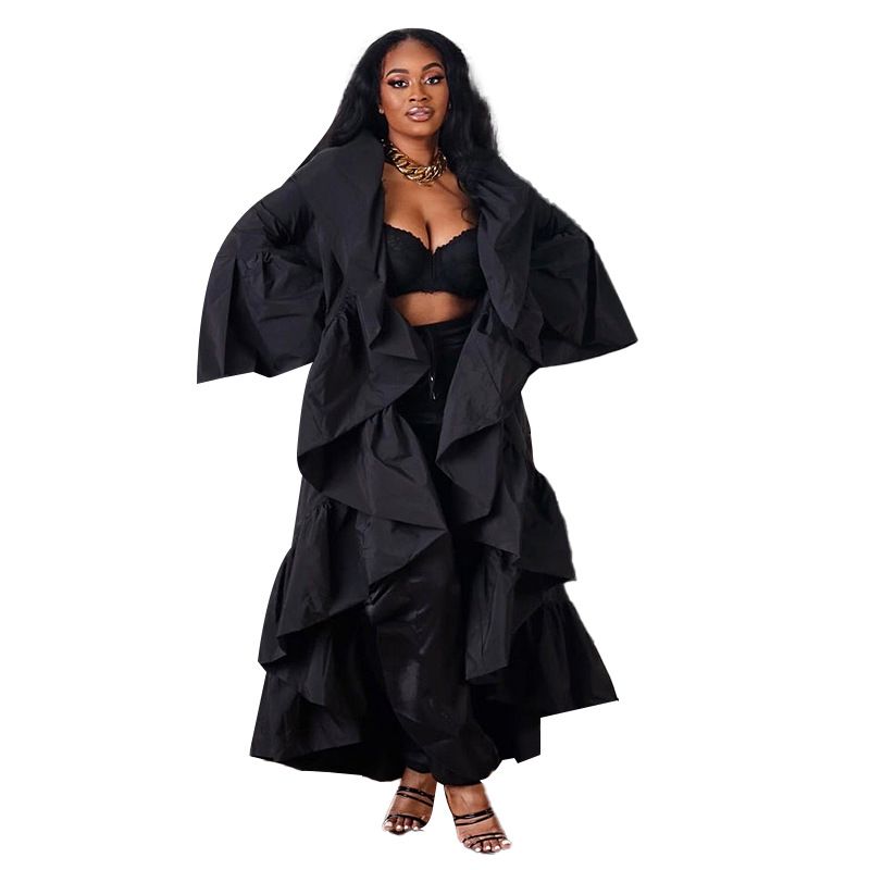 Women's Clothing new women's long windbreaker autumn new solid color ruffled shawl coat_autovado.com