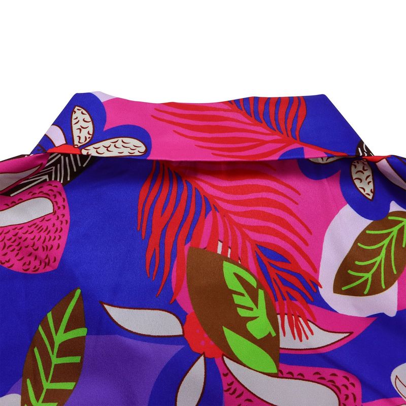 Women's Fashion Print Two-piece Suit Lapel Tie Shirt Wide Leg Pants Suit_autovado.com