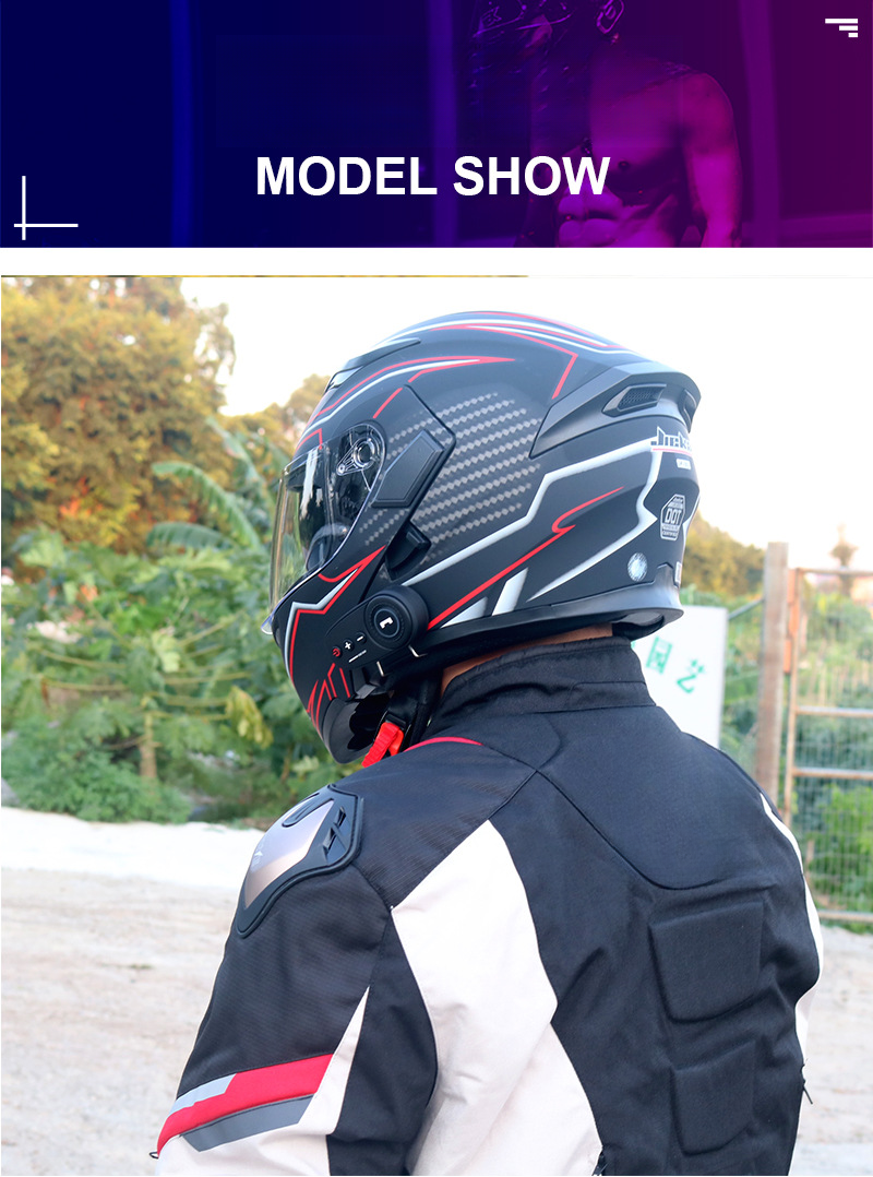 CoolQibao Electric Bluetooth Dual Lens Full Face Motorcycle Helmet With FM_autovado.com