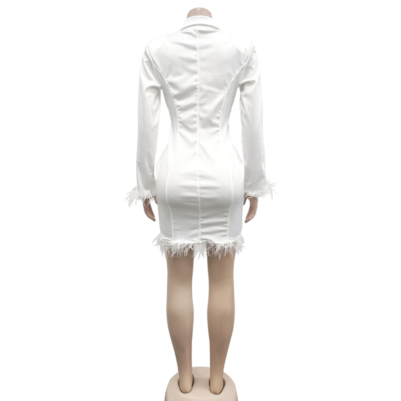 Women's fashion women's V-neck long-sleeved double-breasted tassel openwork dress_autovado.com