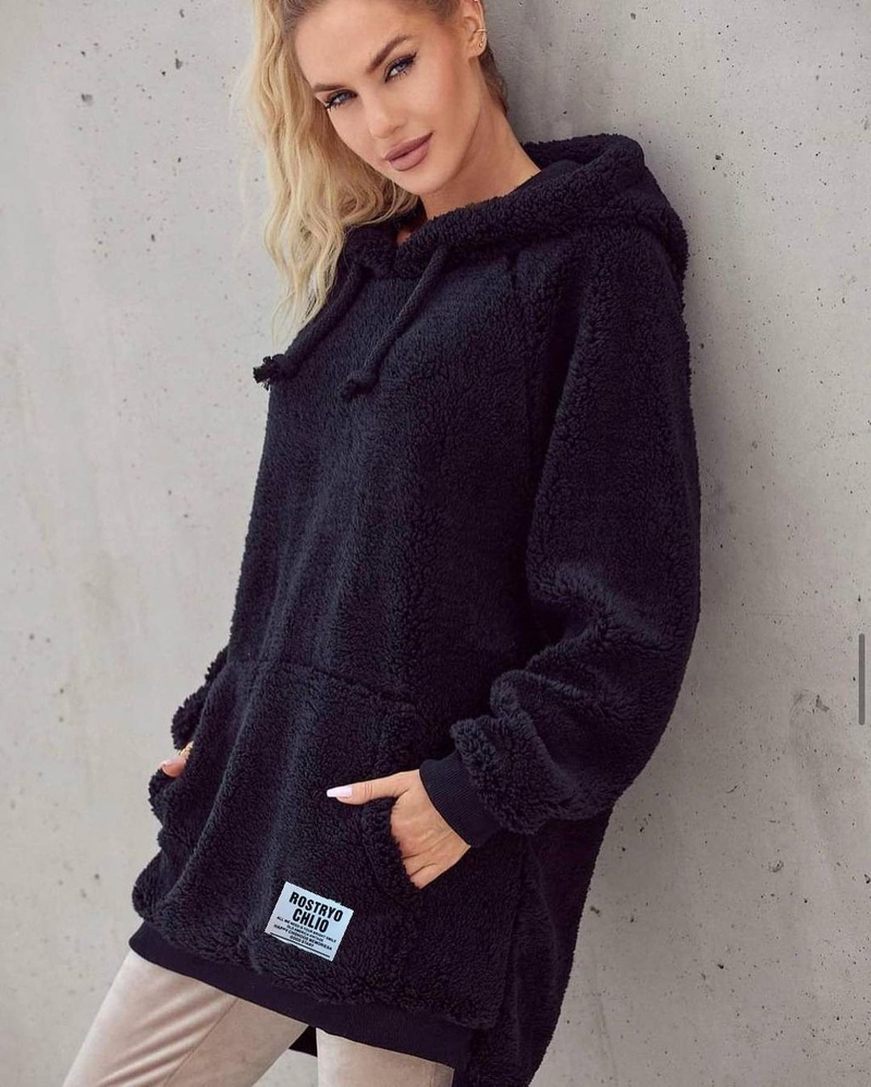 Women's flannel loose hooded long-sleeved pullover plush sweatshirt_autovado.com