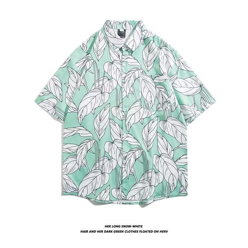 Men's clothing Retro Flower Shirt Short Sleeve Summer Vintage Loose Lapel Shirt Couple Jacket Wholesale_autovado.com