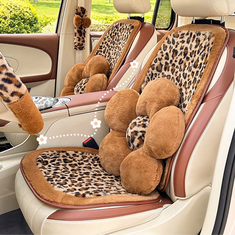 Fashion Print Car Soft Plush Leopard Steering Wheel Cover Winter Women Auto Interior Accessories Seat Pad_autovado.com