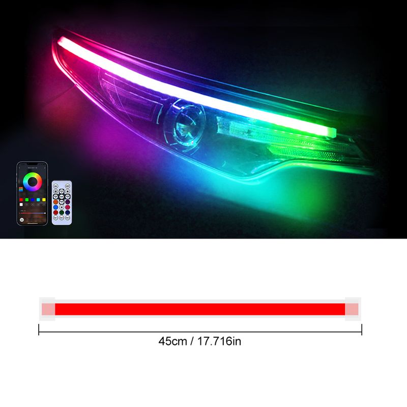 Car RGB Colorful Daytime Running Lights APP Bluetooth Control 30CM 45CM 60CM Driving Light Strip_autovado.com
