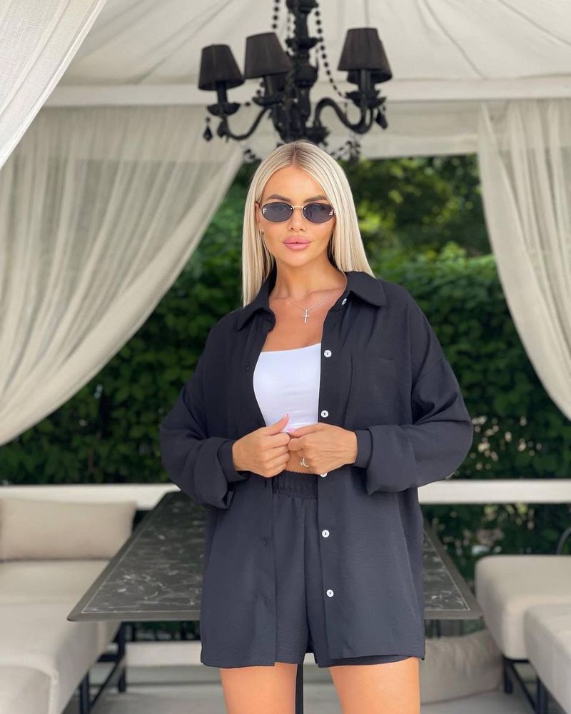 Women's Clothing ladies long-sleeved shorts loose casual women's clothing two-piece suit_autovado.com