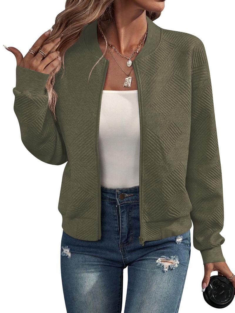 Women's Clothing new solid color zipper jacket baseball collar casual jacket_autovado.com