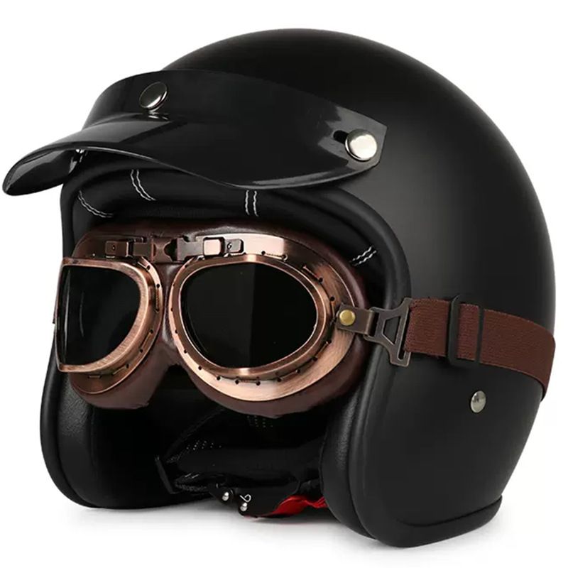 Retro Motorcycle Helmet 3/4 Open Face With Bluetooth & Interchangeable Goggles - ABS Lightweight Safety Helmet For Men & Women_autovado.com