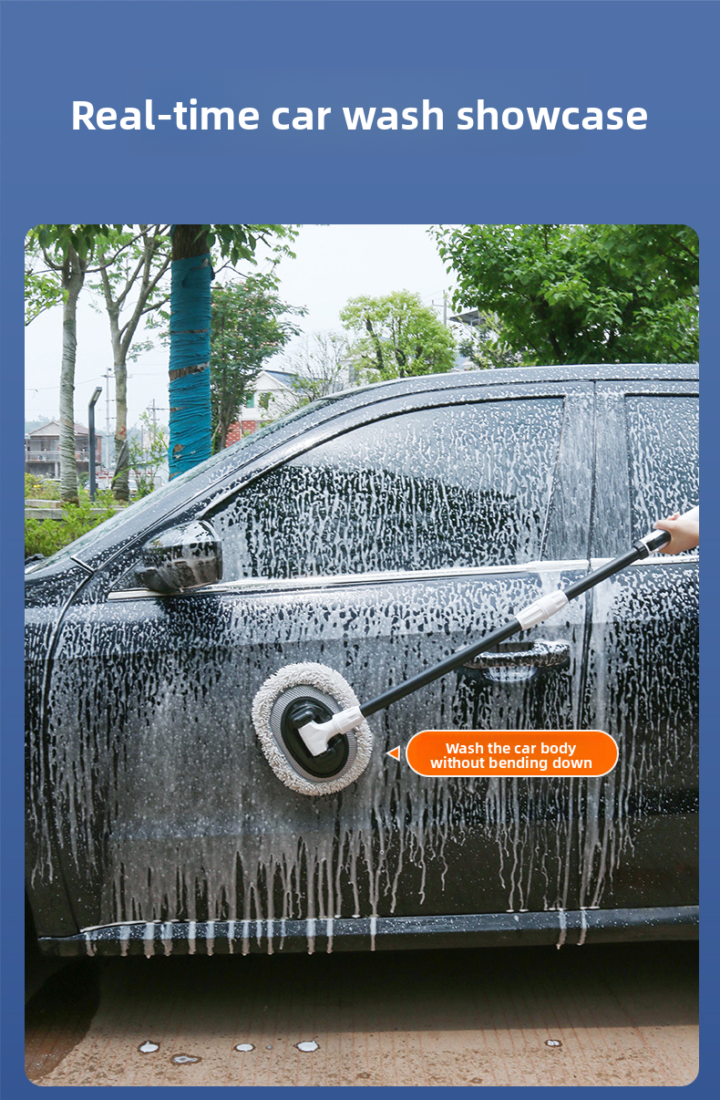 Wash Mop With Large Handle, Curved Rod, Labor-saving, Extendable, Detachable, Car Brush, Automotive Cleaning Tool_autovado.com