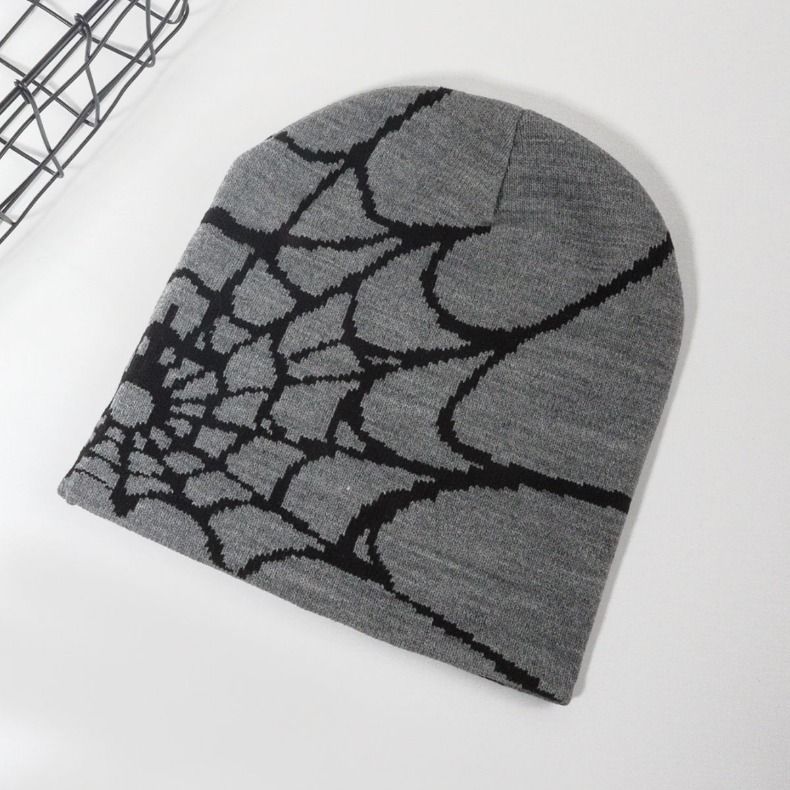 Hot Sale Fashion Knitting Spider Web Design Hat for Men Women Pullover Pile Y2k Goth Warm Beanie Hats New Hip-hop Street Cap_autovado.com