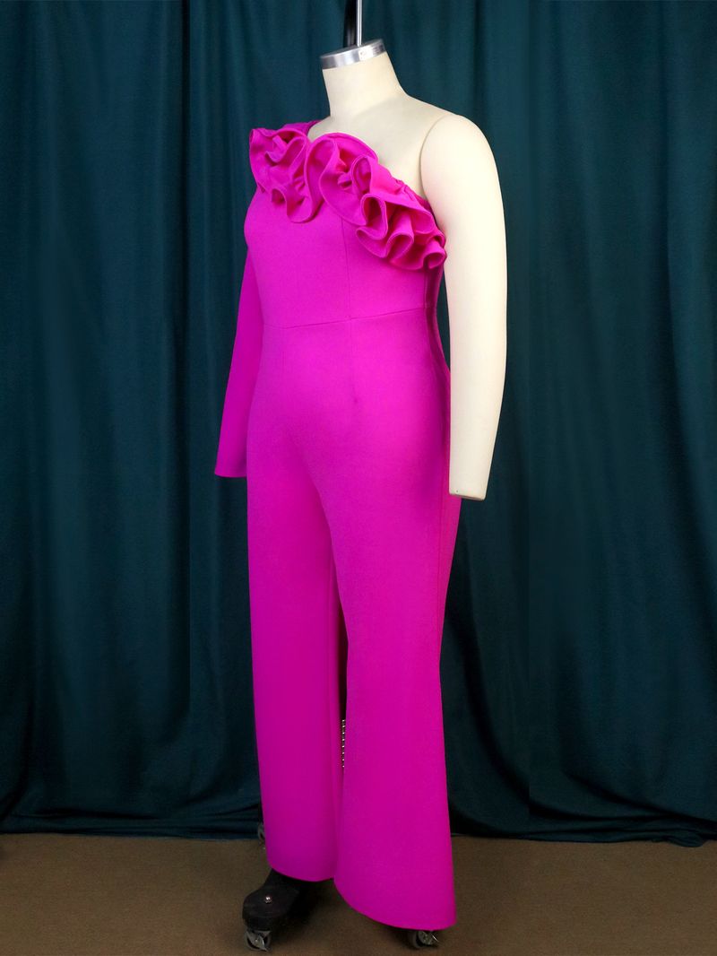 Women's oblique collar ruffle jumpsuit Commuter style high waist casual tights Jumpsuit_autovado.com
