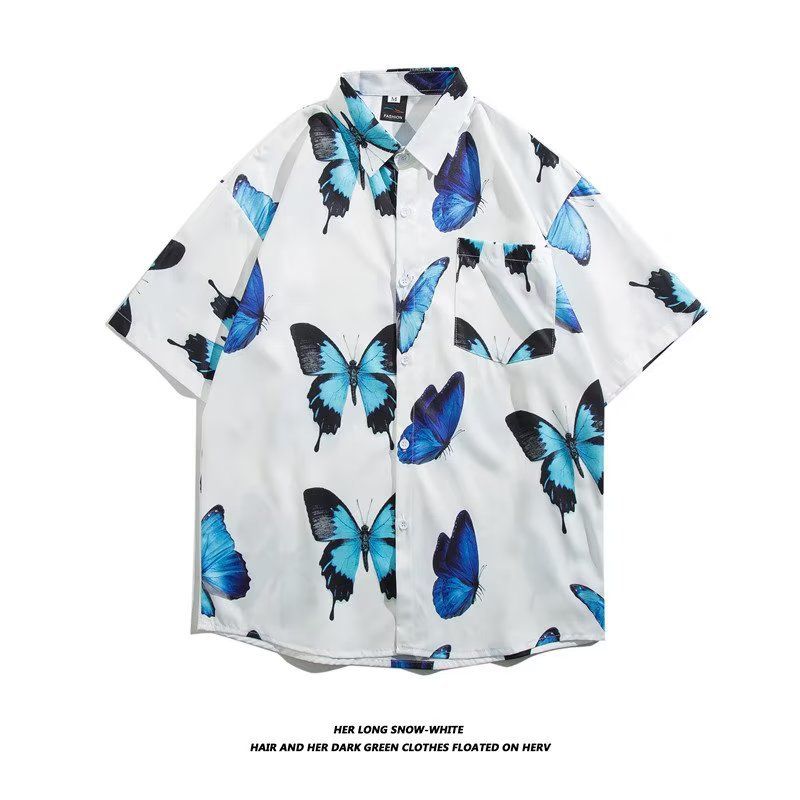 Men's clothing Retro Flower Shirt Short Sleeve Summer Vintage Loose Lapel Shirt Couple Jacket Wholesale_autovado.com