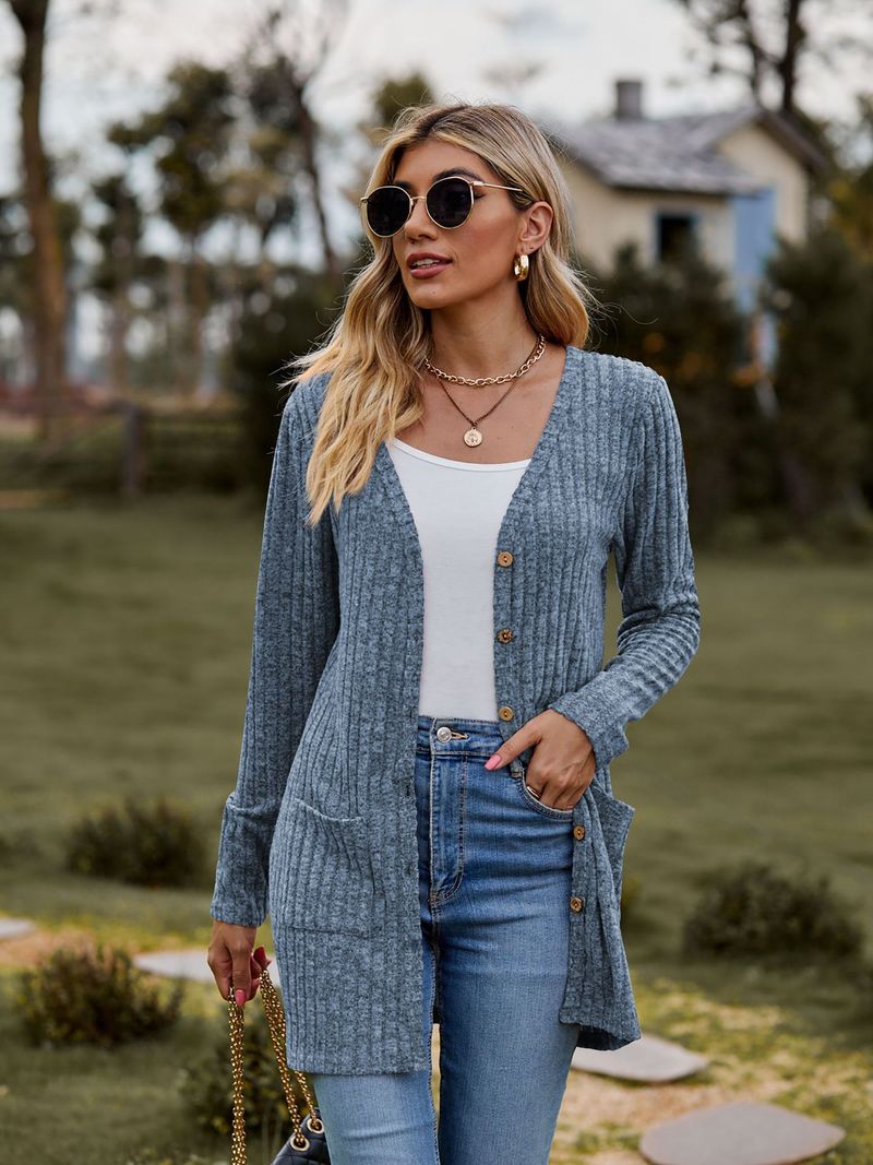 New women's clothing women's brushed pit strip solid color long-sleeved women's cardigan jacket_autovado.com