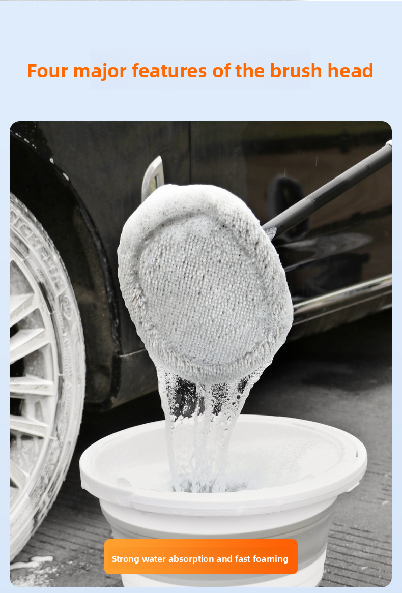 Wash Mop With Large Handle, Curved Rod, Labor-saving, Extendable, Detachable, Car Brush, Automotive Cleaning Tool_autovado.com