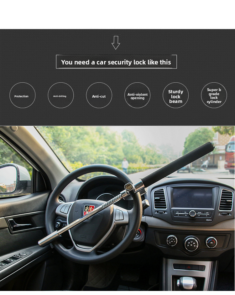 New Car Steering Wheel Multifunctional Adjustable Telescopic Security Anti-theft Thickened Window-breaking Metal_autovado.com