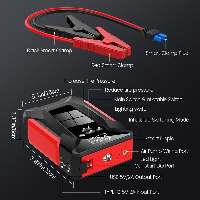 28000 MAh Jump Pump Multi-Function 4In1 Air Compressor Power Bank Battery Starter Start Car Tire Inflator_autovado.com