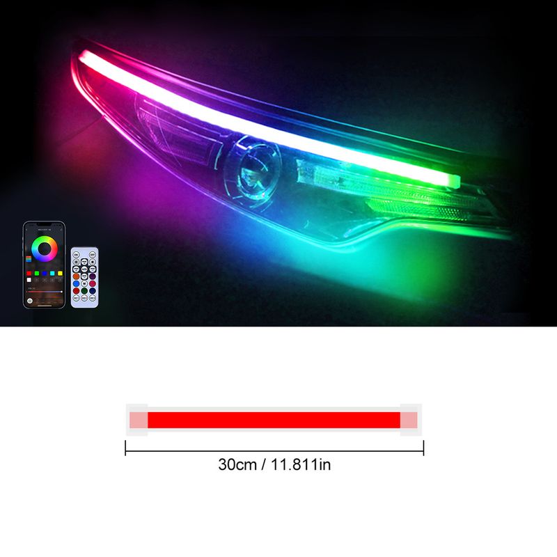 Car RGB Colorful Daytime Running Lights APP Bluetooth Control 30CM 45CM 60CM Driving Light Strip_autovado.com