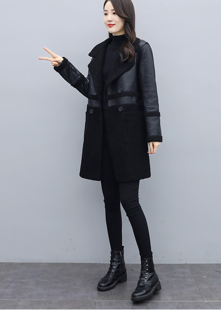 Women's fashion fur one with velvet thick suit collar wear loose plus fat plus leather coat on both sides_autovado.com