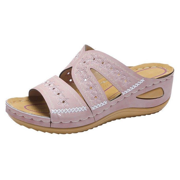 Women's fashion wedge heel platform retro sandals women's shoes plus-size slippers_autovado.com