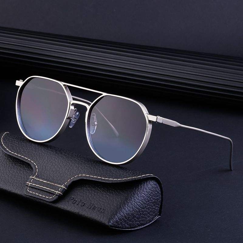 Unisex Vintage round frame sunglasses for men metal double beam driving sunglasses for men_autovado.com