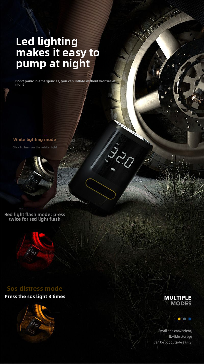 Mini Portable Car Air Pump Bicycle Electric Tire Inflator Handheld Wireless Charging Digital Display_autovado.com